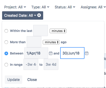 JIRA SEARCH DATE RANGE intelligence overview