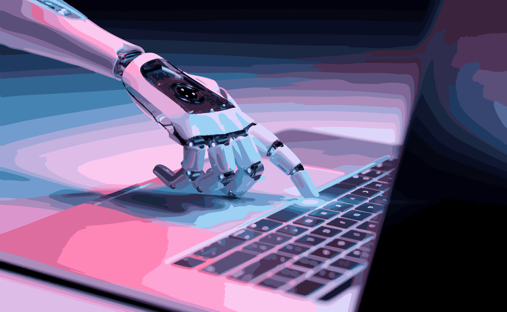 robot hand touching computer